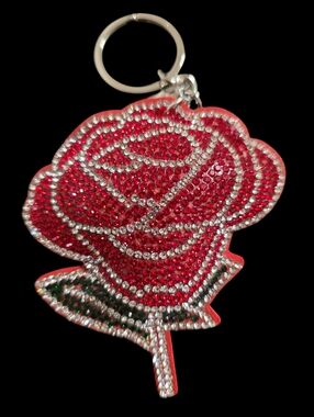 Red and Silver Rose Bag Charm Keychain